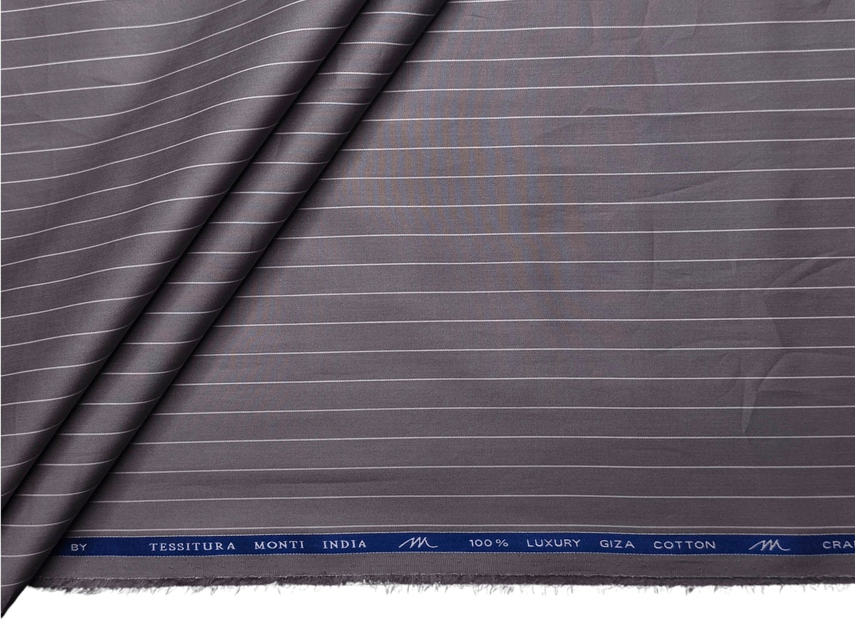 Tessitura Monti Single 100s Premium Giza Cotton Shirting Fabric (Steel Grey, Stripes)
