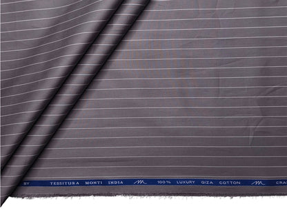 Tessitura Monti Single 100s Premium Giza Cotton Shirting Fabric (Steel Grey, Stripes)