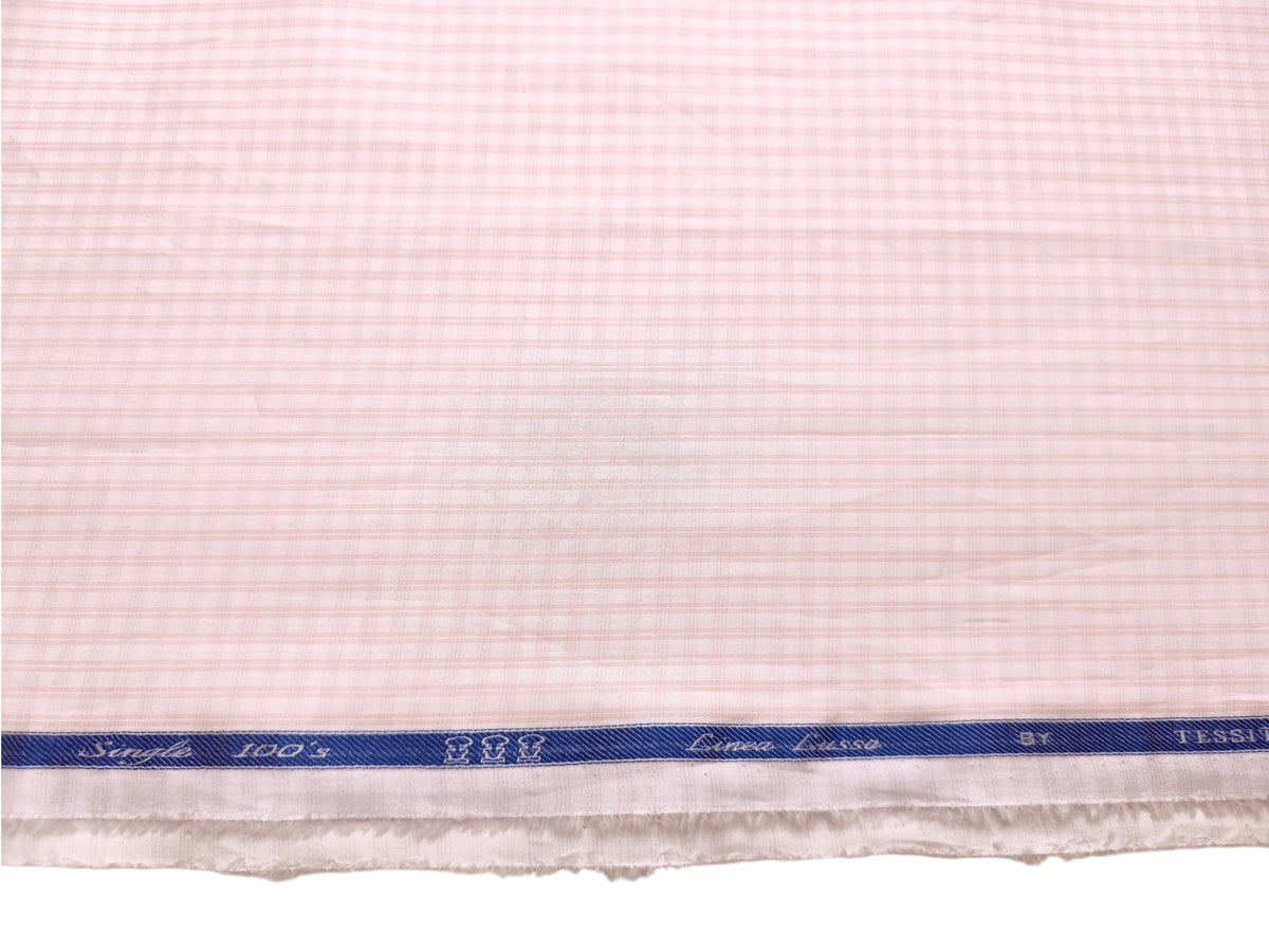 Tessitura Monti Single 100s Premium Giza Cotton Shirting Fabric (Light Pink , Checks)