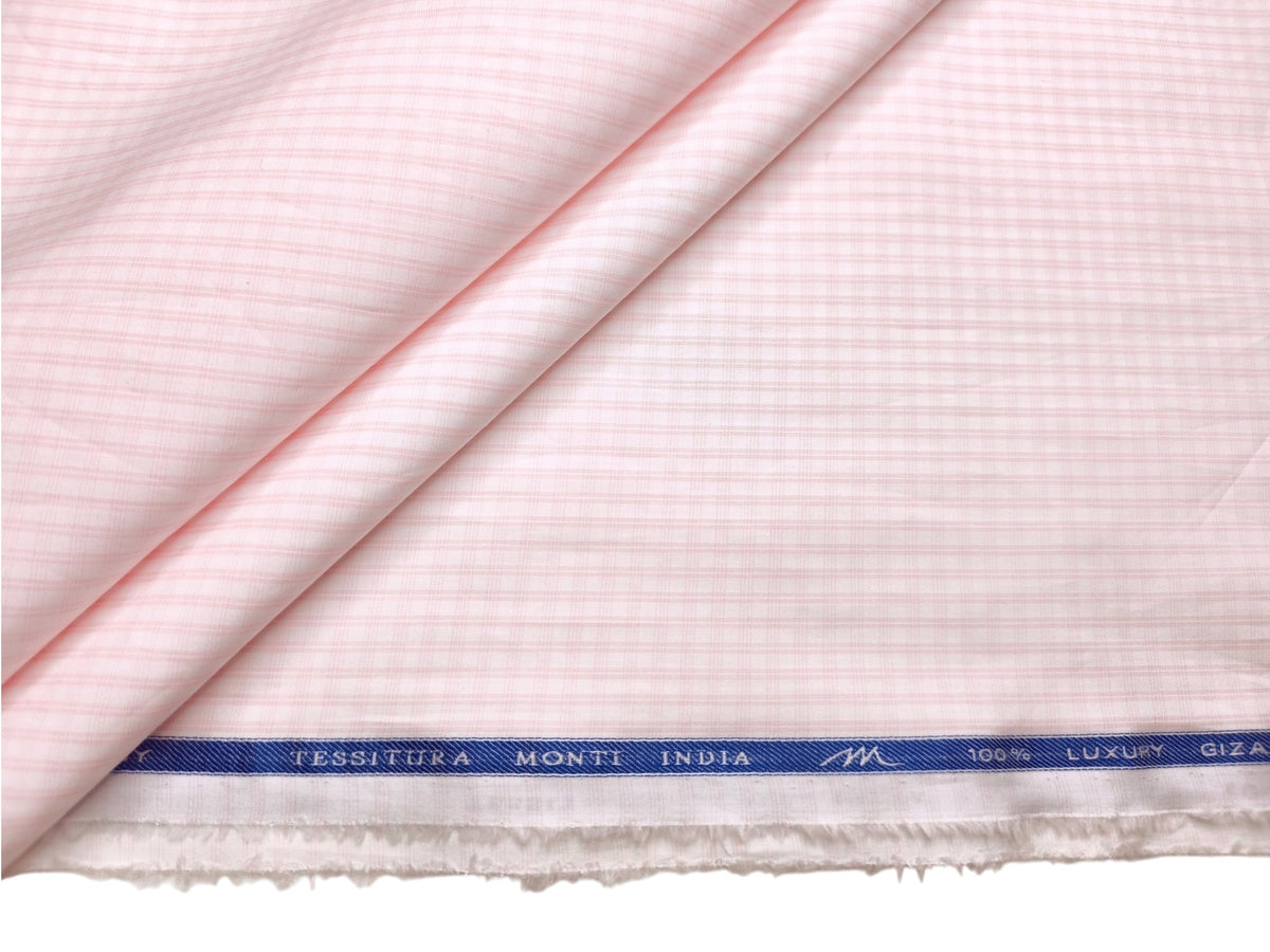 Tessitura Monti Single 100s Premium Giza Cotton Shirting Fabric (Light Pink , Checks)