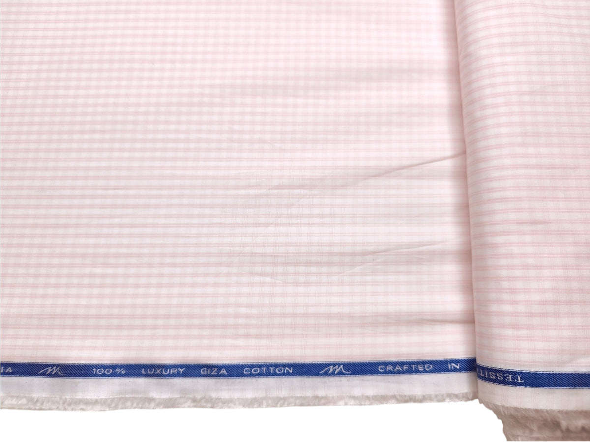 Tessitura Monti Single 100s Premium Giza Cotton Shirting Fabric (Light Pink , Checks)