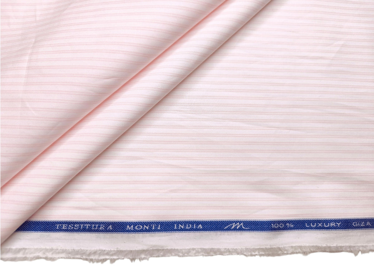 Tessitura Monti Single 100s Premium Giza Cotton Shirting Fabric (Light Pink , Stripes)
