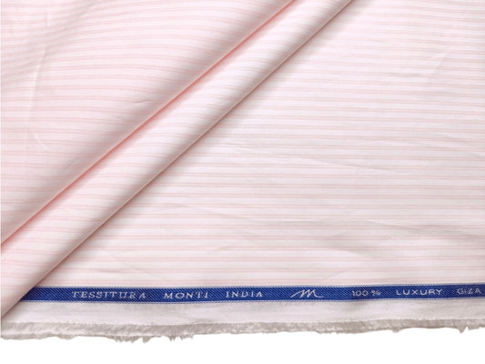 Tessitura Monti Single 100s Premium Giza Cotton Shirting Fabric (Light Pink , Stripes)