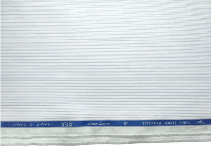 Tessitura Monti 2/140s Premium Supima Cotton Shirting Fabric (White & Blue, Stripes)