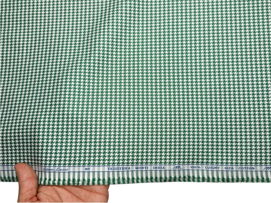 Tessitura Monti 100% Premium Giza Cotton Shirting Fabric (Green, Houndstooth Pattern)