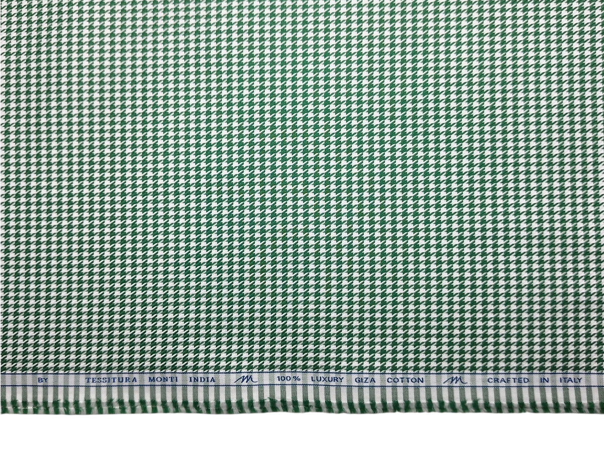 Tessitura Monti 100% Premium Giza Cotton Shirting Fabric (Green, Houndstooth Pattern)
