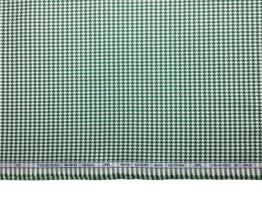 Tessitura Monti 100% Premium Giza Cotton Shirting Fabric (Green, Houndstooth Pattern)