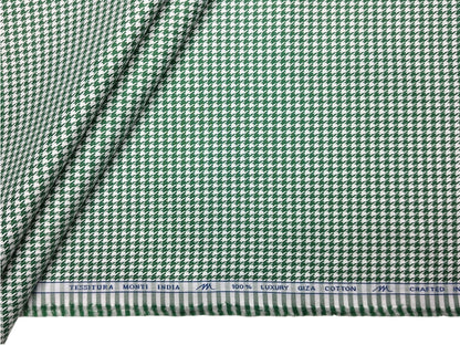 Tessitura Monti 100% Premium Giza Cotton Shirting Fabric (Green, Houndstooth Pattern)