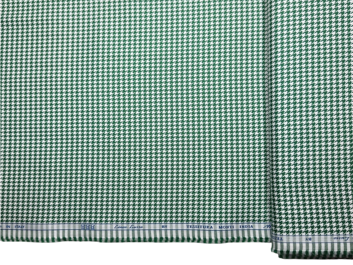 Tessitura Monti 100% Premium Giza Cotton Shirting Fabric (Green, Houndstooth Pattern)