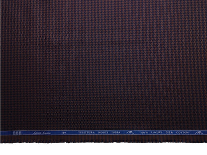 Tessitura Monti 100% Premium Giza Cotton Shirting Fabric (Dark Brown & Navy Blue, Houndstooth Pattern)