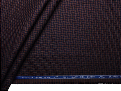 Tessitura Monti 100% Premium Giza Cotton Shirting Fabric (Dark Brown & Navy Blue, Houndstooth Pattern)
