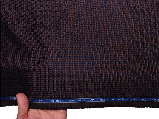 Tessitura Monti 100% Premium Giza Cotton Shirting Fabric (Dark Brown & Navy Blue, Houndstooth Pattern)