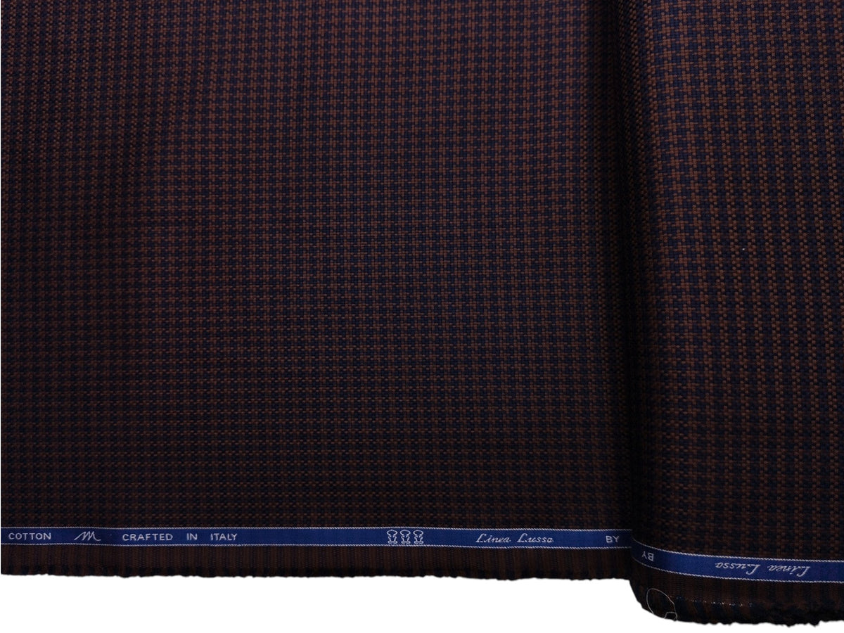 Tessitura Monti 100% Premium Giza Cotton Shirting Fabric (Dark Brown & Navy Blue, Houndstooth Pattern)