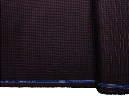 Tessitura Monti 100% Premium Giza Cotton Shirting Fabric (Dark Brown & Navy Blue, Houndstooth Pattern)