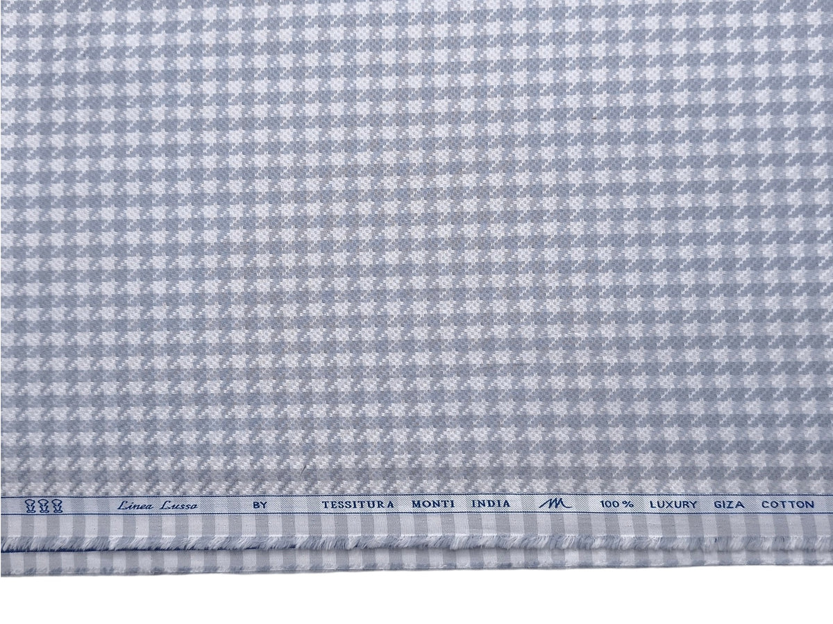 Tessitura Monti 100% Premium Giza Cotton Shirting Fabric (White & Grey, Patterned Checks)