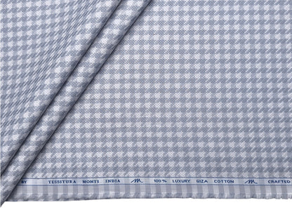 Tessitura Monti 100% Premium Giza Cotton Shirting Fabric (White & Grey, Patterned Checks)