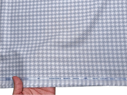 Tessitura Monti 100% Premium Giza Cotton Shirting Fabric (White & Grey, Patterned Checks)