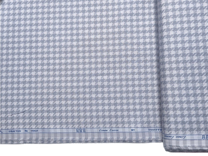 Tessitura Monti 100% Premium Giza Cotton Shirting Fabric (White & Grey, Patterned Checks)