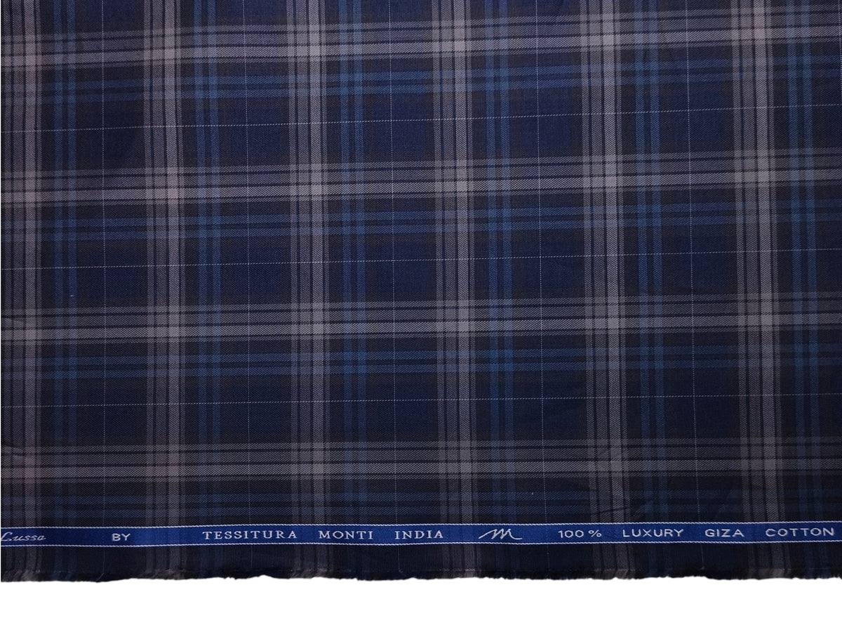 Tessitura Monti 100% Premium Giza Cotton Shirting Fabric (Dark Blue, Multichecks)