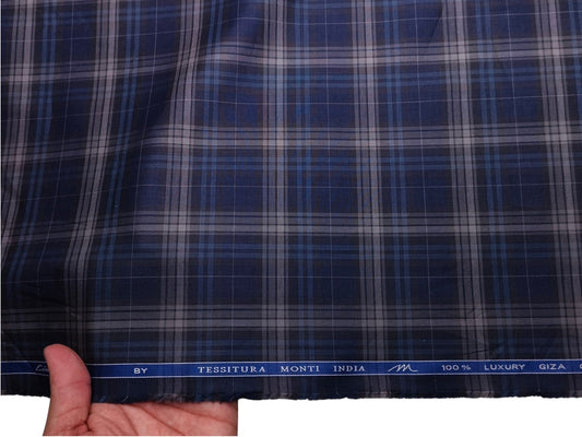 Tessitura Monti 100% Premium Giza Cotton Shirting Fabric (Dark Blue, Multichecks)