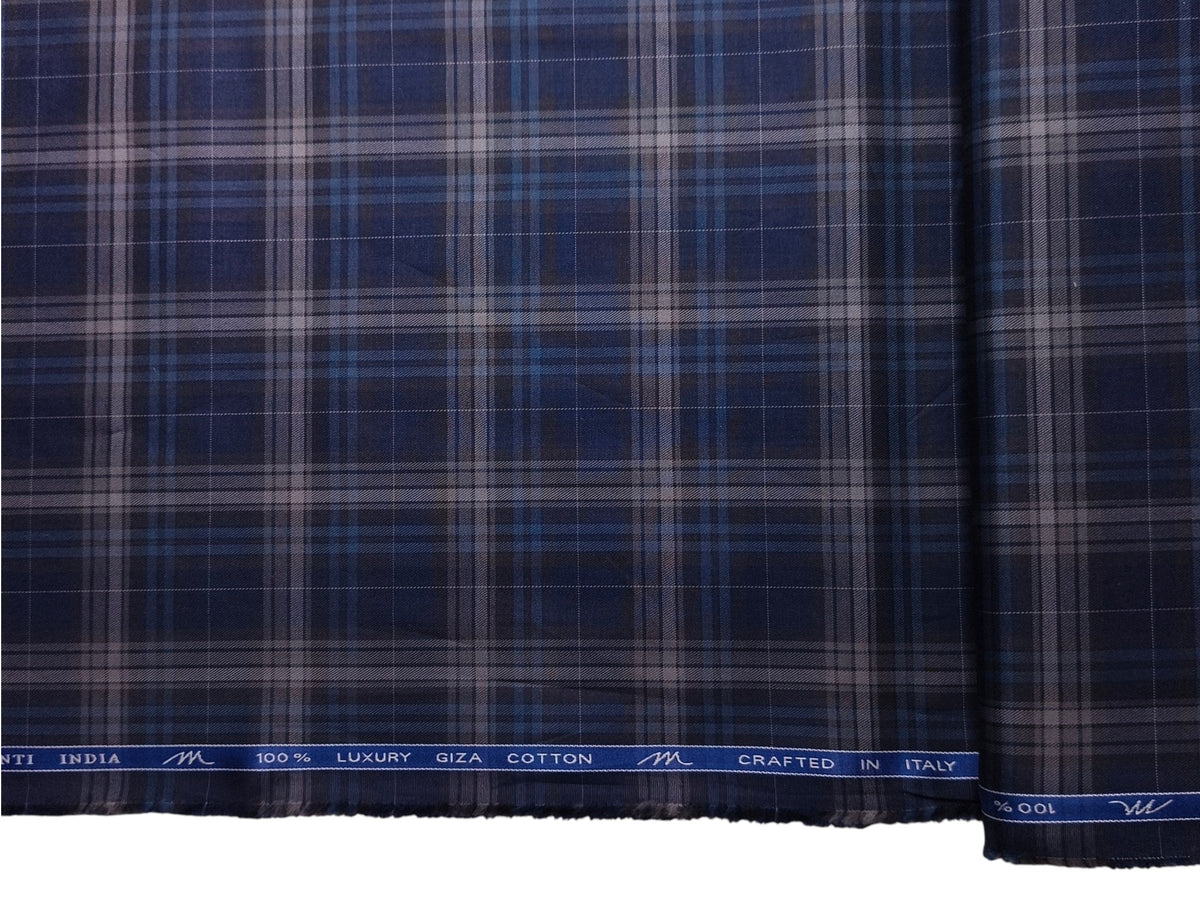 Tessitura Monti 100% Premium Giza Cotton Shirting Fabric (Dark Blue, Multichecks)