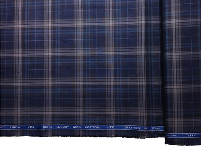 Tessitura Monti 100% Premium Giza Cotton Shirting Fabric (Dark Blue, Multichecks)