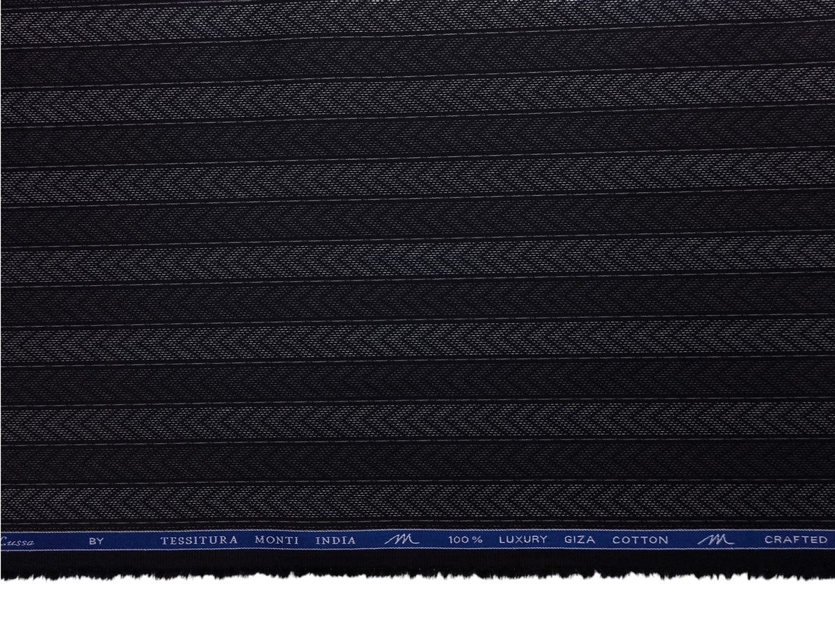 Tessitura Monti 100% Premium Giza Cotton Shirting Fabric (Black, Patterned Stripes)