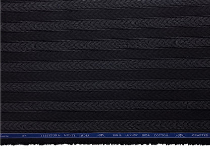 Tessitura Monti 100% Premium Giza Cotton Shirting Fabric (Black, Patterned Stripes)