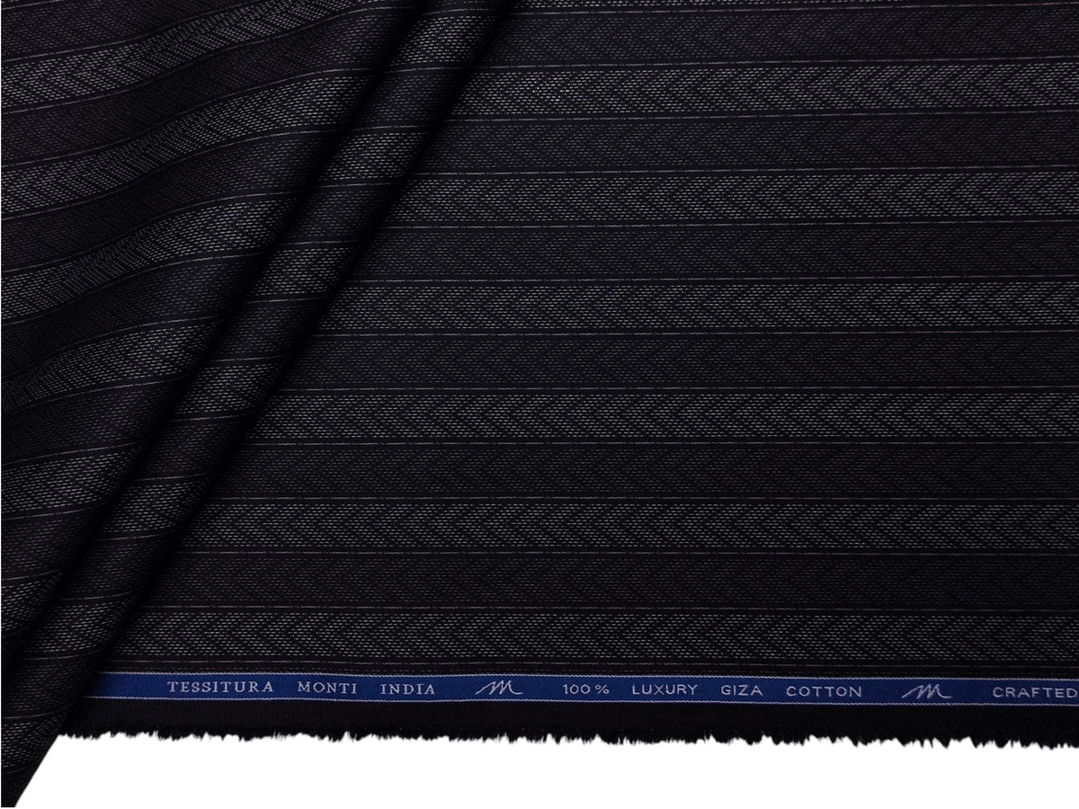 Tessitura Monti 100% Premium Giza Cotton Shirting Fabric (Black, Patterned Stripes)