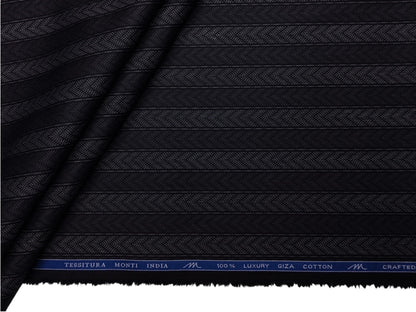 Tessitura Monti 100% Premium Giza Cotton Shirting Fabric (Black, Patterned Stripes)