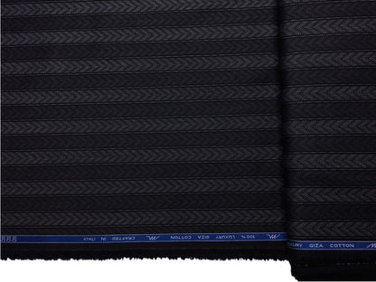Tessitura Monti 100% Premium Giza Cotton Shirting Fabric (Black, Patterned Stripes)