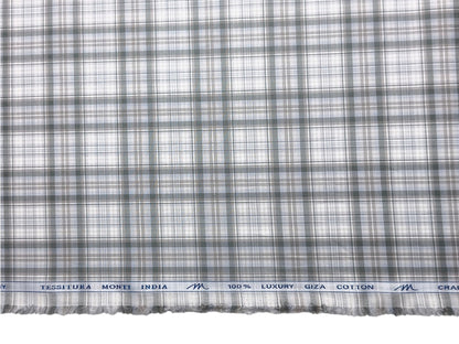 Tessitura Monti 100% Premium Giza Cotton Shirting Fabric (Grey & Green, Checks)