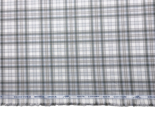 Tessitura Monti 100% Premium Giza Cotton Shirting Fabric (Grey & Green, Checks)