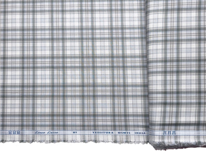 Tessitura Monti 100% Premium Giza Cotton Shirting Fabric (Grey & Green, Checks)