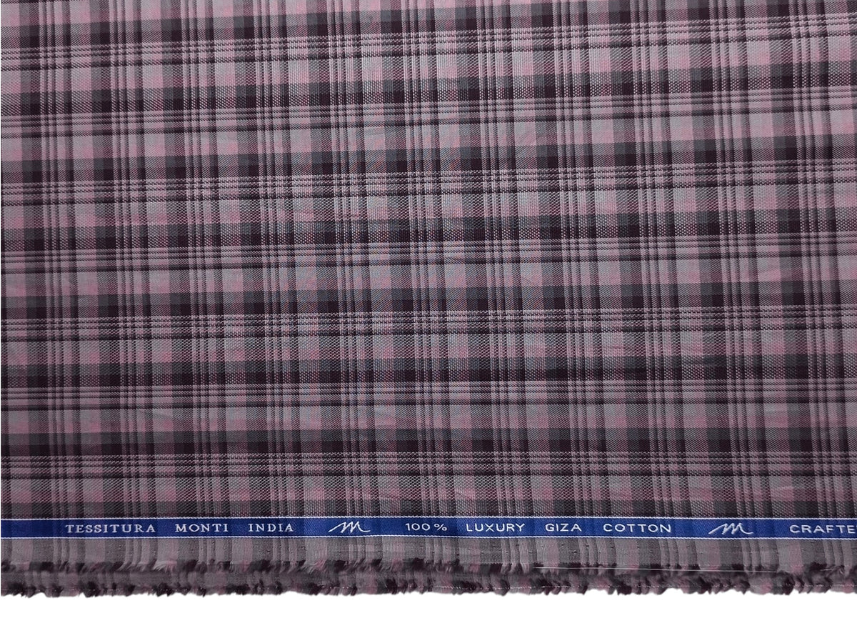 Tessitura Monti 100% Premium Giza Cotton Shirting Fabric (Wine, Multichecks)