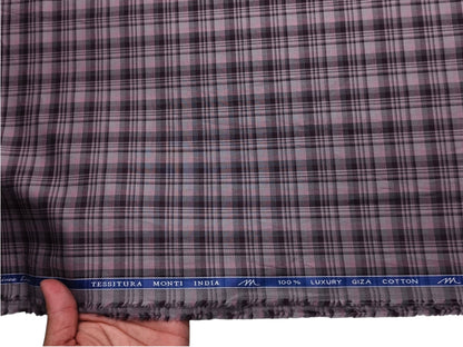 Tessitura Monti 100% Premium Giza Cotton Shirting Fabric (Wine, Multichecks)