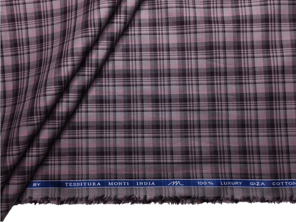 Tessitura Monti 100% Premium Giza Cotton Shirting Fabric (Wine, Multichecks)