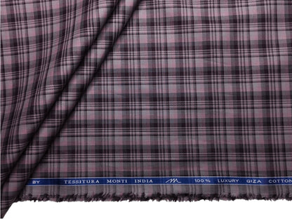 Tessitura Monti 100% Premium Giza Cotton Shirting Fabric (Wine, Multichecks)