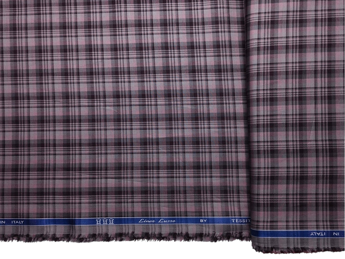 Tessitura Monti 100% Premium Giza Cotton Shirting Fabric (Wine, Multichecks)