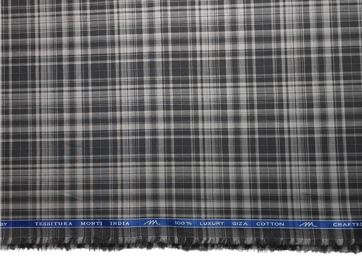 Tessitura Monti 100% Premium Giza Cotton Shirting Fabric (Olive Grey, Multichecks)