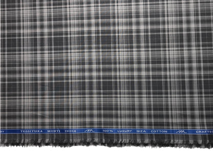 Tessitura Monti 100% Premium Giza Cotton Shirting Fabric (Olive Grey, Multichecks)