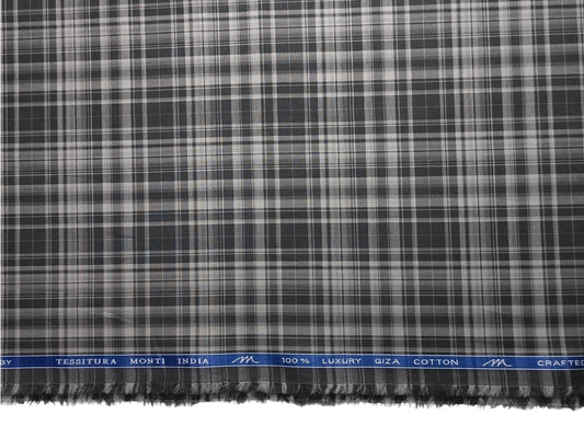 Tessitura Monti 100% Premium Giza Cotton Shirting Fabric (Olive Grey, Multichecks)