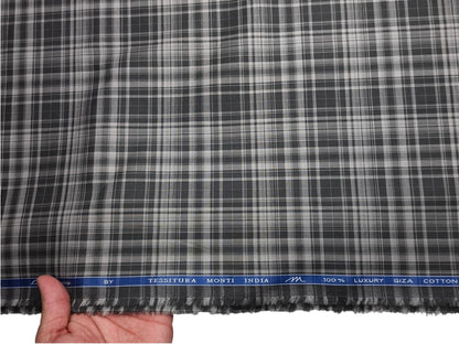 Tessitura Monti 100% Premium Giza Cotton Shirting Fabric (Olive Grey, Multichecks)