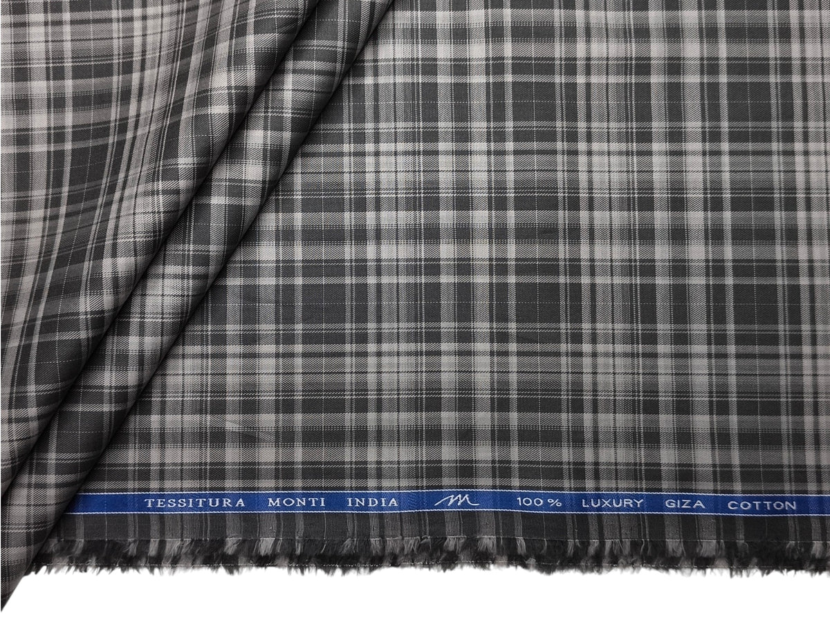 Tessitura Monti 100% Premium Giza Cotton Shirting Fabric (Olive Grey, Multichecks)