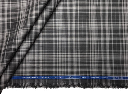 Tessitura Monti 100% Premium Giza Cotton Shirting Fabric (Olive Grey, Multichecks)