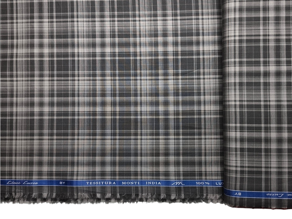 Tessitura Monti 100% Premium Giza Cotton Shirting Fabric (Olive Grey, Multichecks)