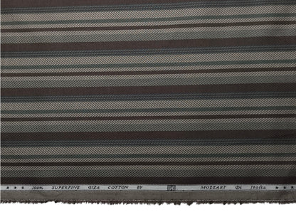 Mozzart Di Italia 100% Superfine Giza Cotton Shirting Fabric (Dark Brown & Olive, Patterned Multistripes)