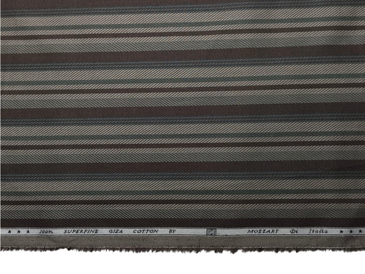 Mozzart Di Italia 100% Superfine Giza Cotton Shirting Fabric (Dark Brown & Olive, Patterned Multistripes)