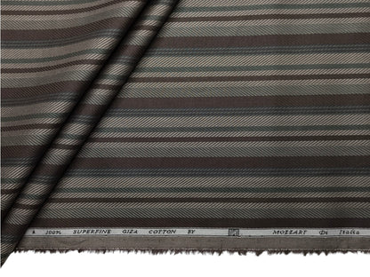 Mozzart Di Italia 100% Superfine Giza Cotton Shirting Fabric (Dark Brown & Olive, Patterned Multistripes)