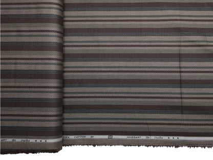 Mozzart Di Italia 100% Superfine Giza Cotton Shirting Fabric (Dark Brown & Olive, Patterned Multistripes)